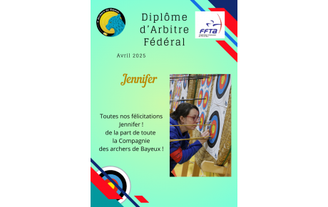 Diplôme d'Arbitre Fédéral pour Jennifer ! avril 2025
